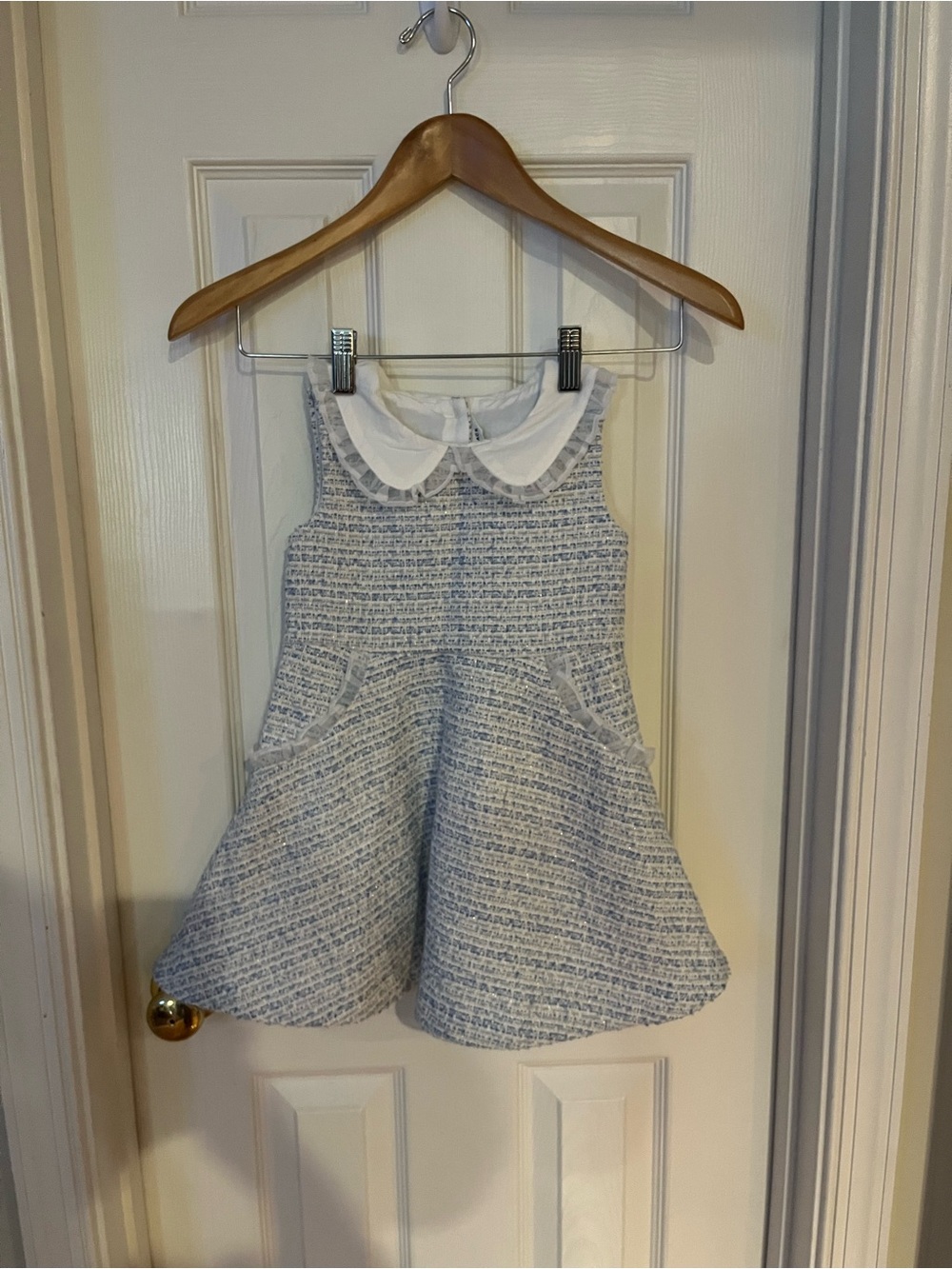 Janie and Jack Blue Tweed Dress with White Peter Pan Collar